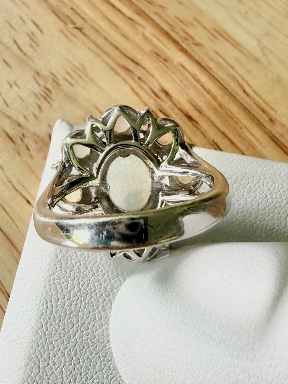 Sterling Silver White Sapphire and Opal Cluster Ring - Size 6